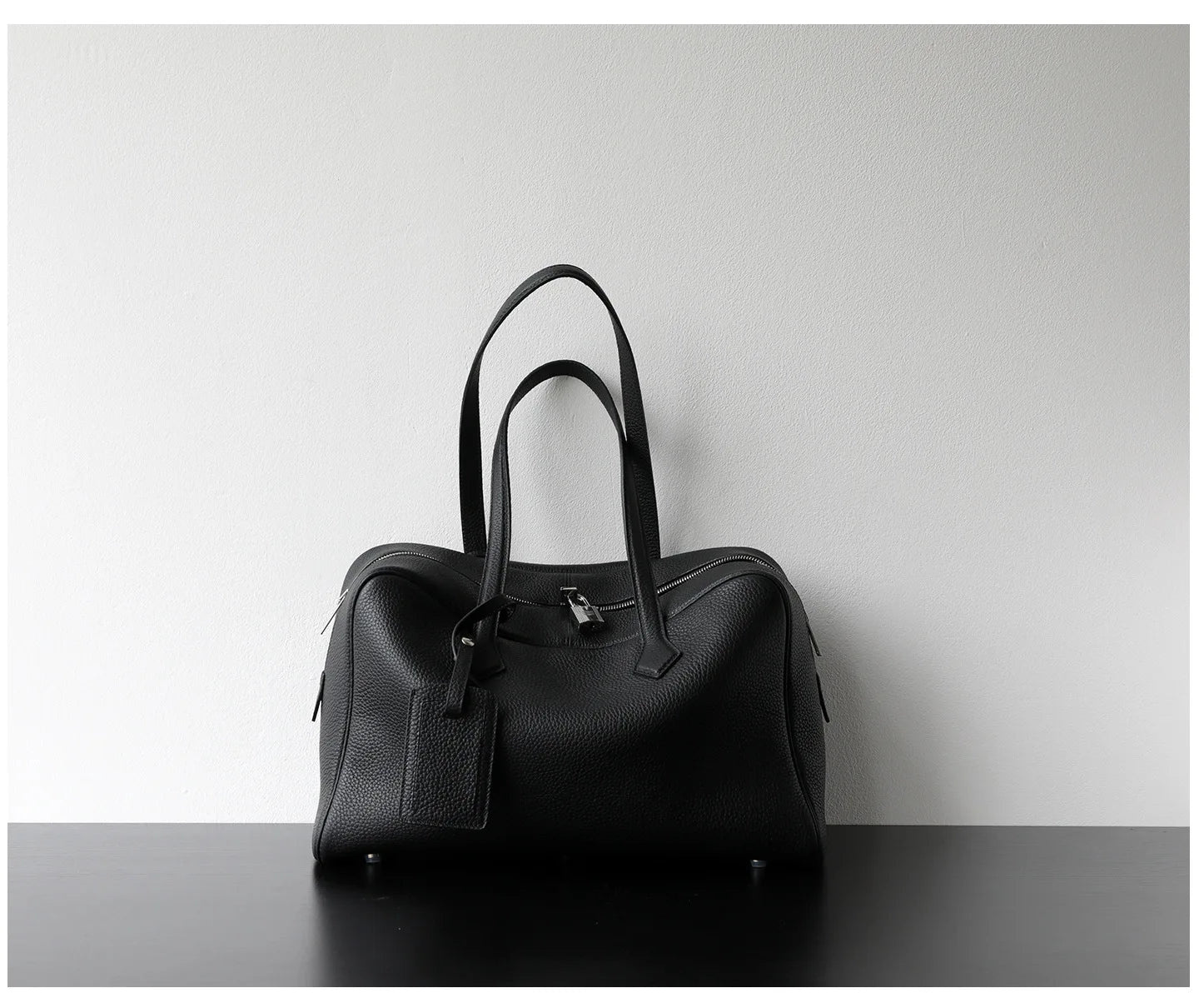 Women’s Genuine Leather Bowling Handbag Laptop Work Bag Black
