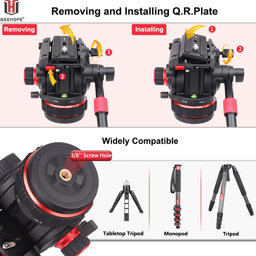 Hydraulic Fluid Tripod Head 12kg DSLR Video Stabilizer