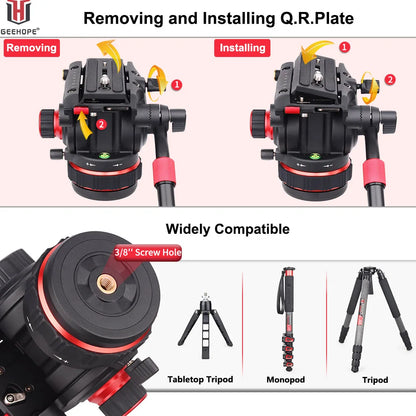 Hydraulic Fluid Tripod Head 12kg DSLR Video Stabilizer
