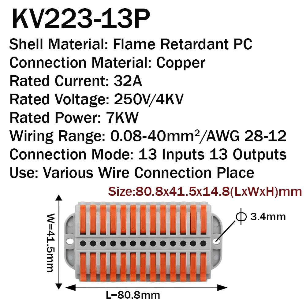 13 Port Push In Wire Connectors 50 Pack