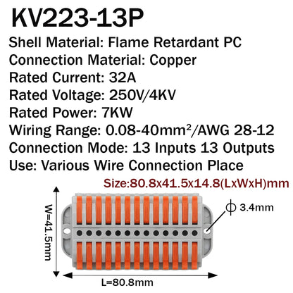 13 Port Push In Wire Connectors 50 Pack