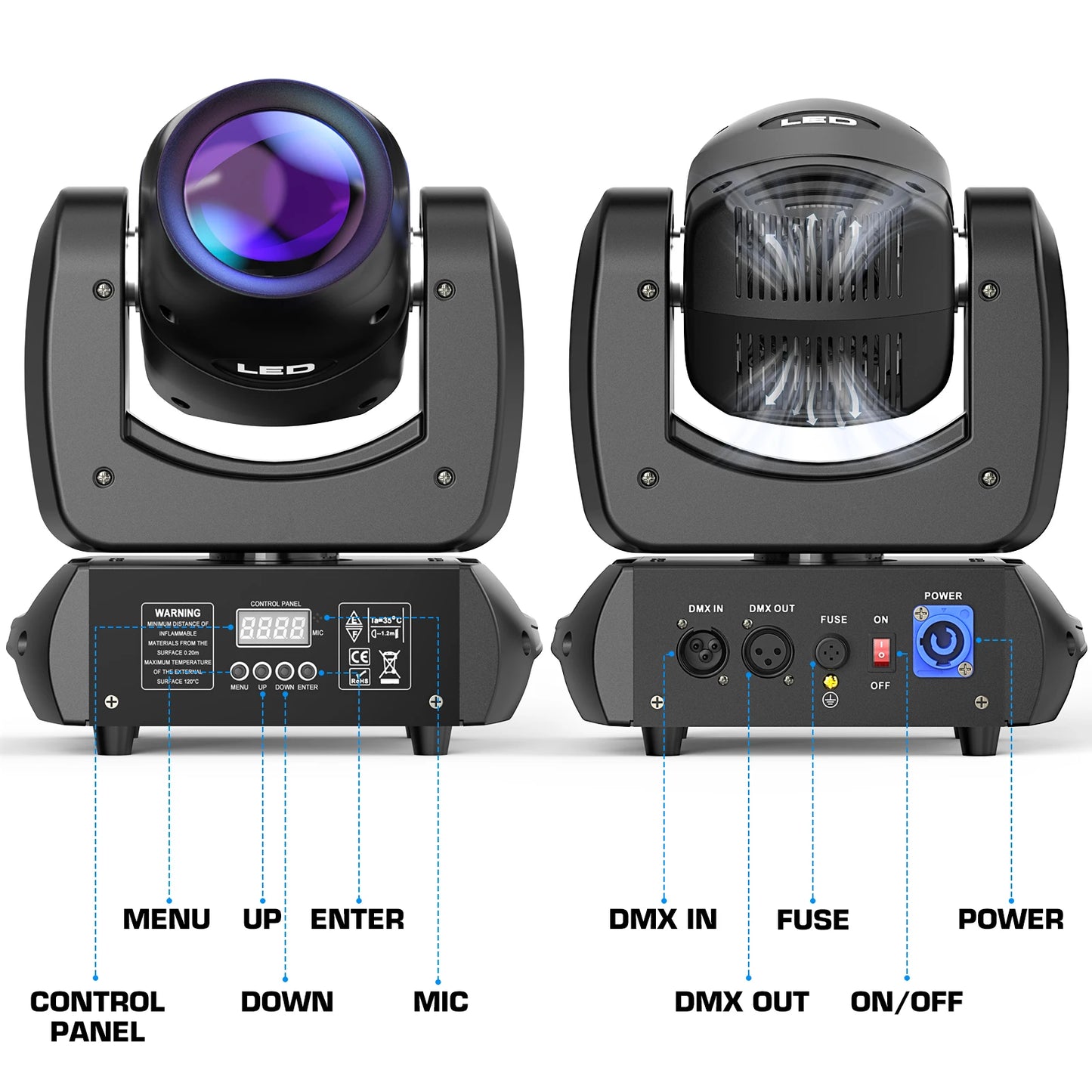 100W LED Moving Head Party Lights with DMX Gobo Effects
