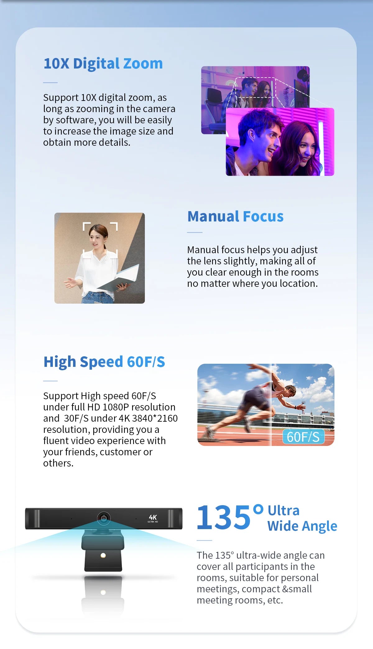 Auto-Focus 4K Webcam for Video Conferencing