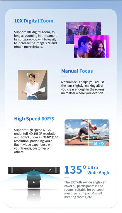 Auto-Focus 4K Webcam for Video Conferencing