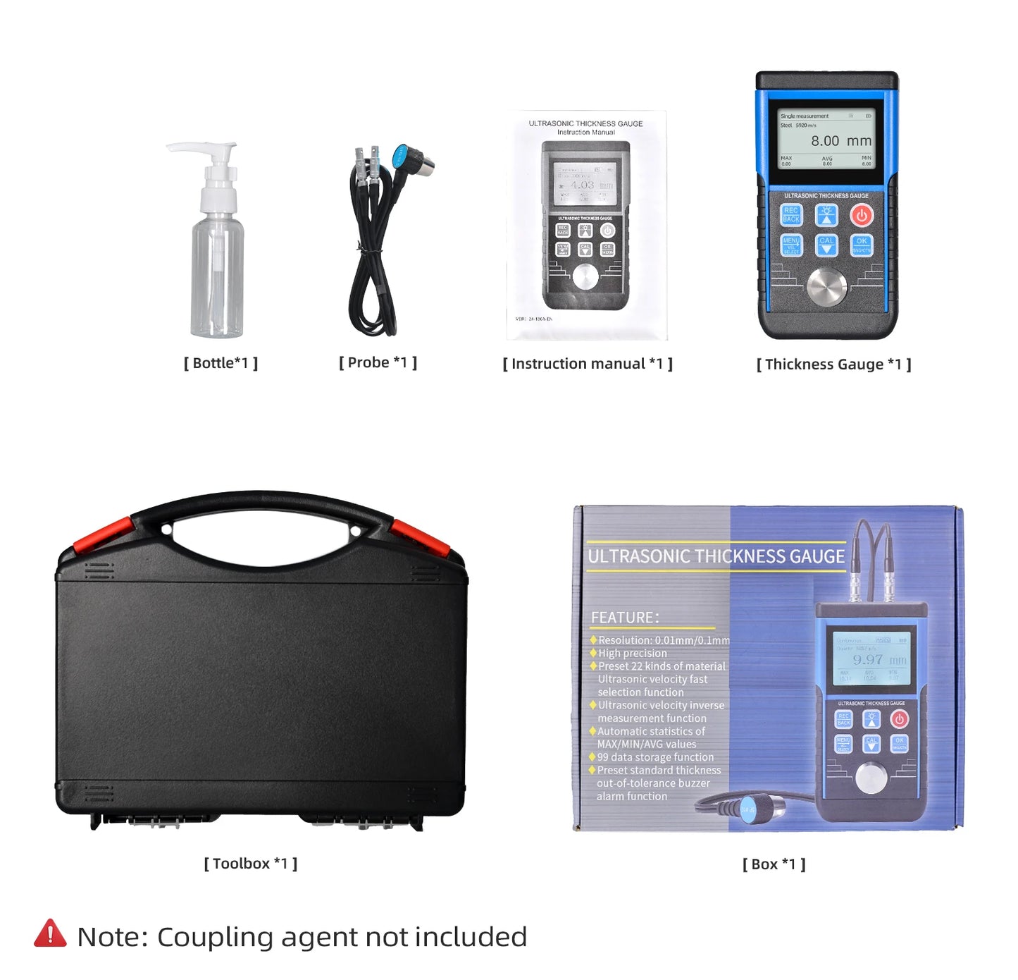 Digital Ultrasonic Thickness Gauge 1-350mm Metal Thickness Tester