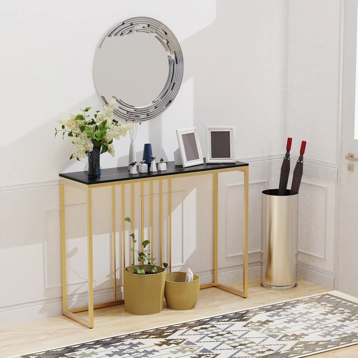 Narrow Hallway Console Table Black Metal Frame