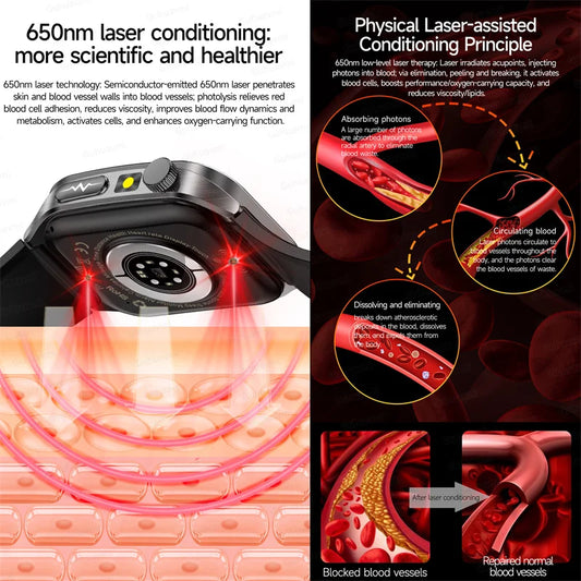 Red ECG Smartwatch with Laser Blood Monitoring