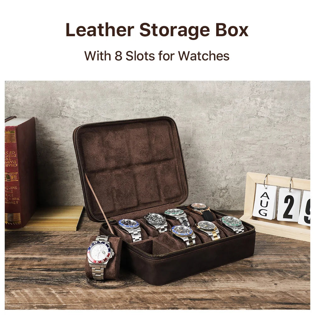 8 Slot Leather Watch Box Organizer Jewelry Storage Case