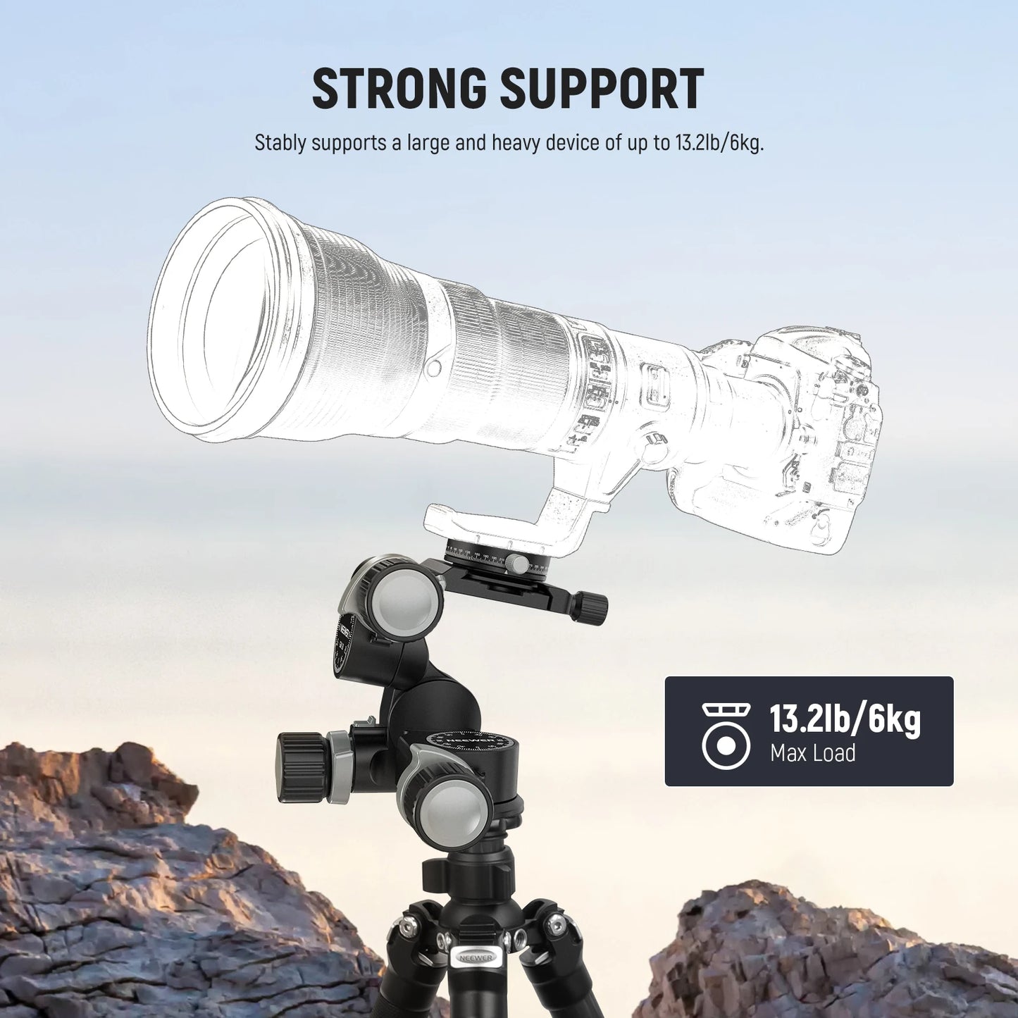 3-Way Geared Tripod Head with 360° Panoramic Control