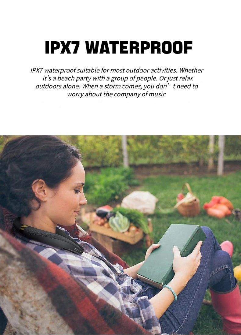 IPX7 Waterproof Wearable Bluetooth Neckband Speaker