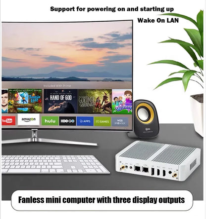 Fanless Quad-Core Mini PC 3-Display Support