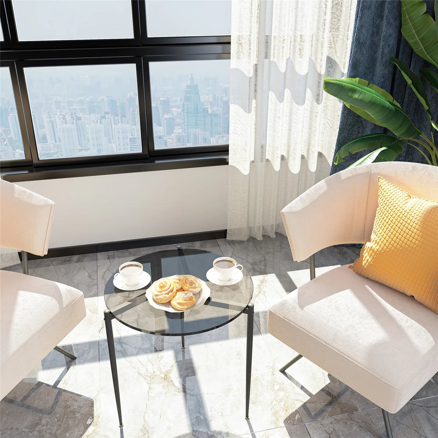 Round Tempered Glass Side Table with Sleek Metal Legs