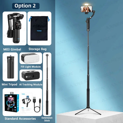 AI Face Tracking Smartphone Gimbal Stabilizer with Fill Light