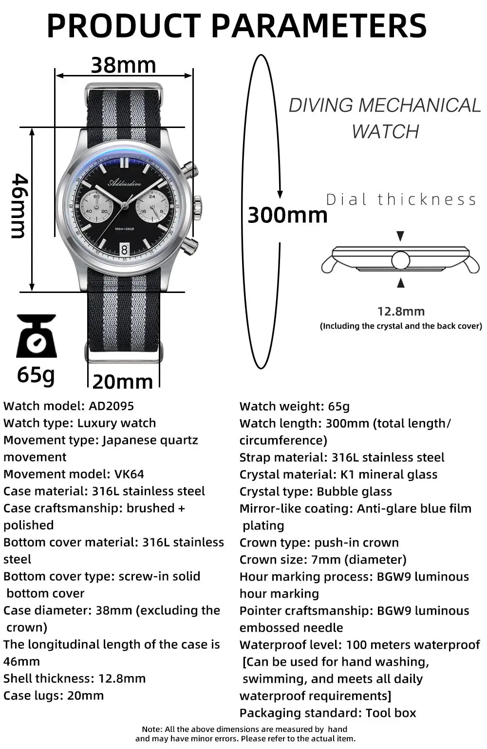 100m Waterproof Black Retro Dome Glass Watch