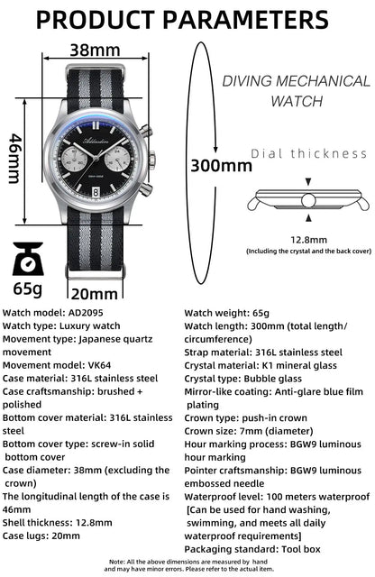 100m Waterproof Black Retro Dome Glass Watch