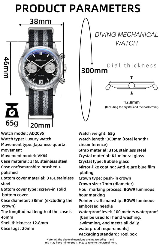 100m Waterproof Black Retro Dome Glass Watch