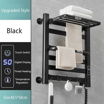 58cm Black Smart Electric Towel Rail for Bathroom