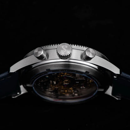 Mechanical Pilot Wristwatch with Luminous Blue Dial