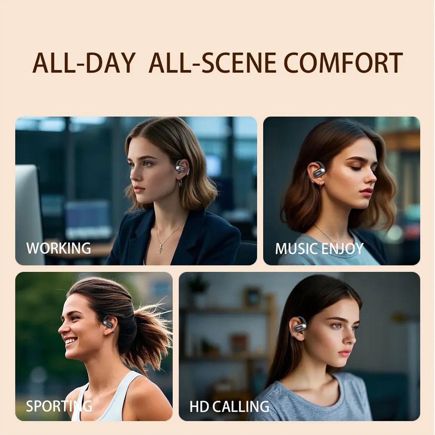 Open-Ear Bluetooth Sport Earphones Wireless Noise-Cancelling
