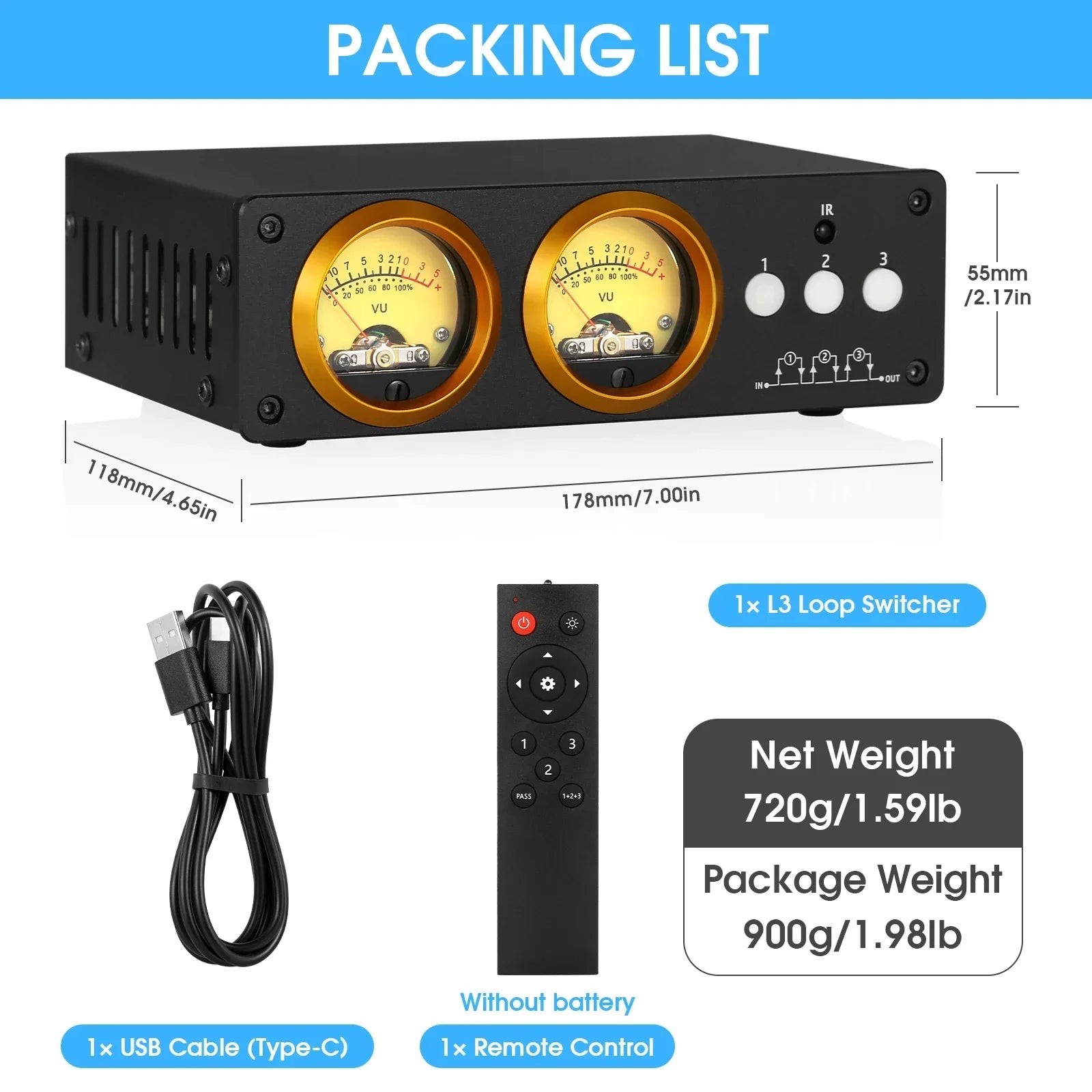 3-Channel Loop Switcher Box with Dual VU Meter – Stuffology Store