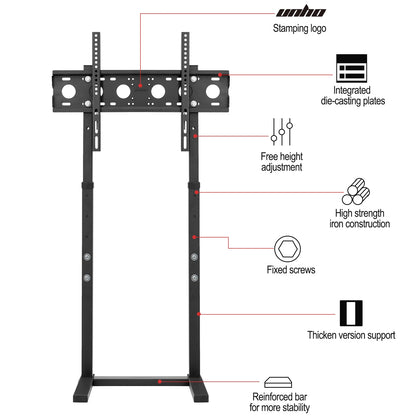 32–65 Inch Height Adjustable TV Floor Stand Black Steel