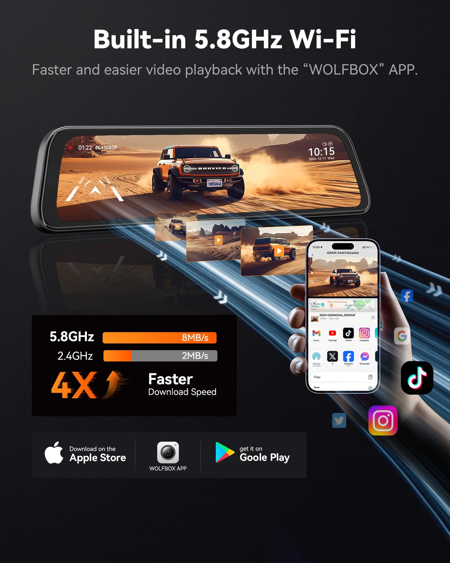 12 Inch 4K Dash Camera Dual HD Night Vision 32GB