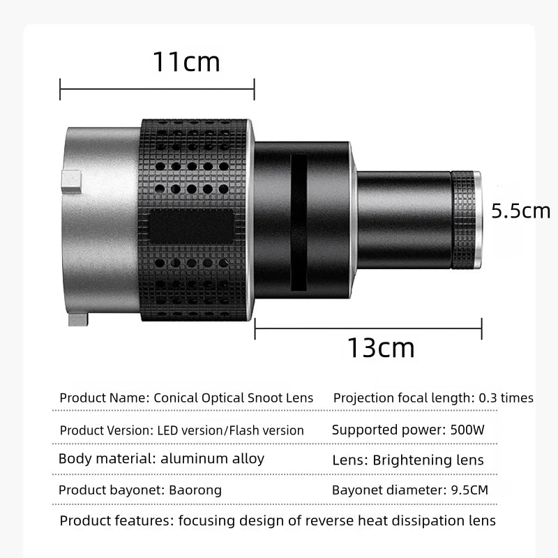 Bowens Mount Flash Snoot with Conical Lens Kit