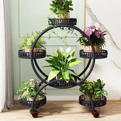 4-Tier Plant Stand with Wheels Holds Six Flower Pots