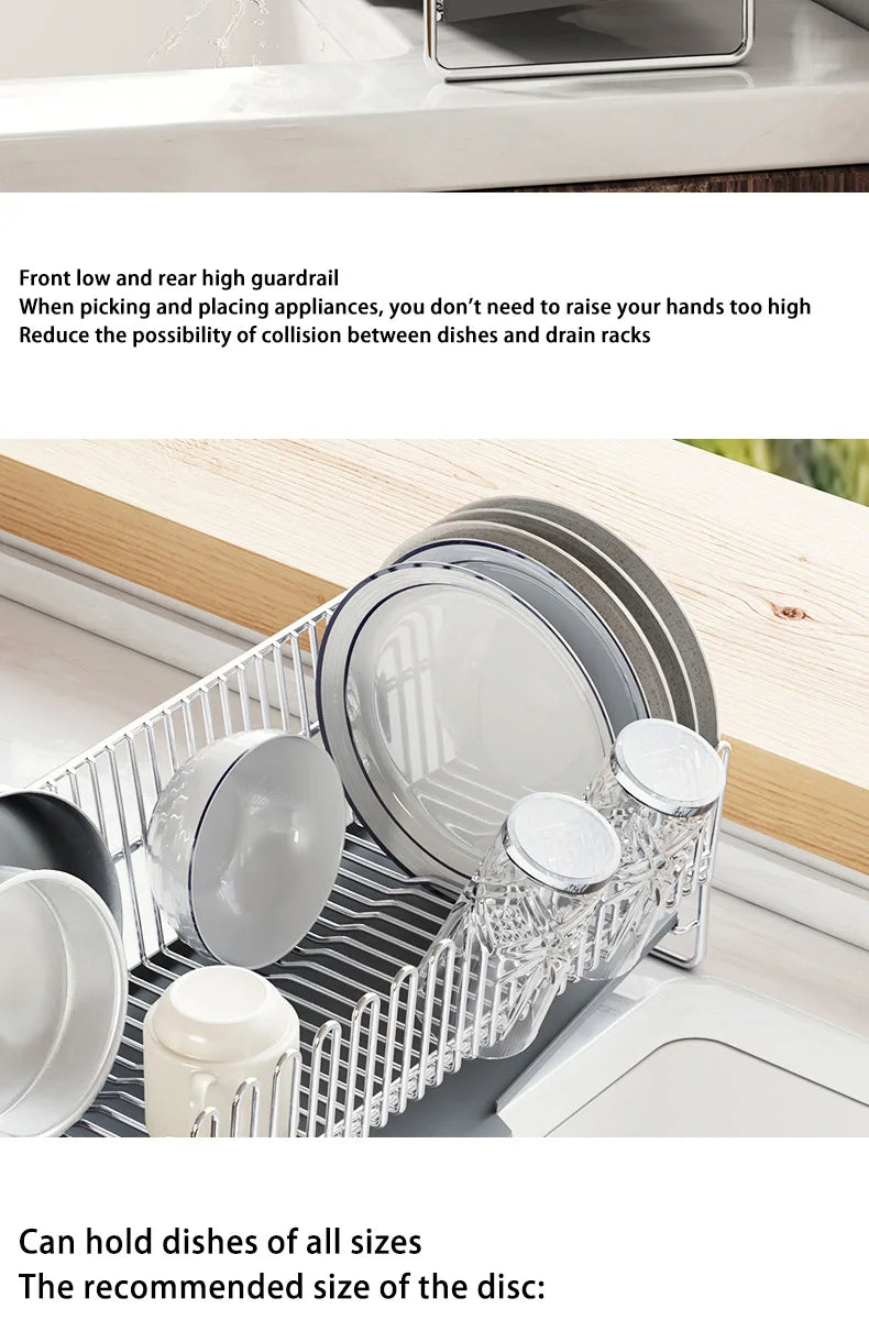 Single Layer Kitchen Dish Drainer Rack with Tray