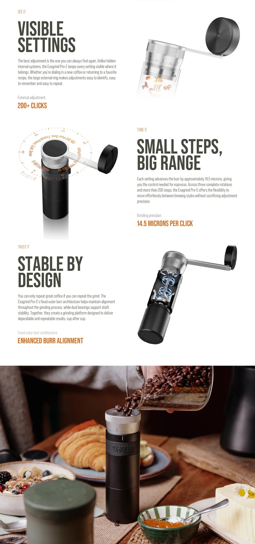 Manual Coffee Grinder with 38mm Stainless Steel Conical Burrs