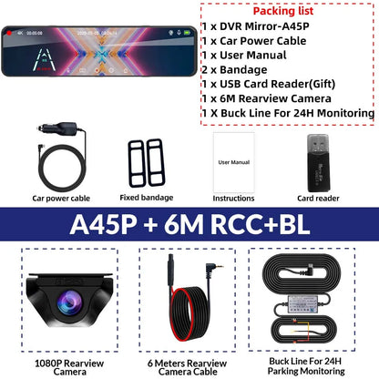12 Inch 4K Dual Camera Rear View Mirror Dash Cam