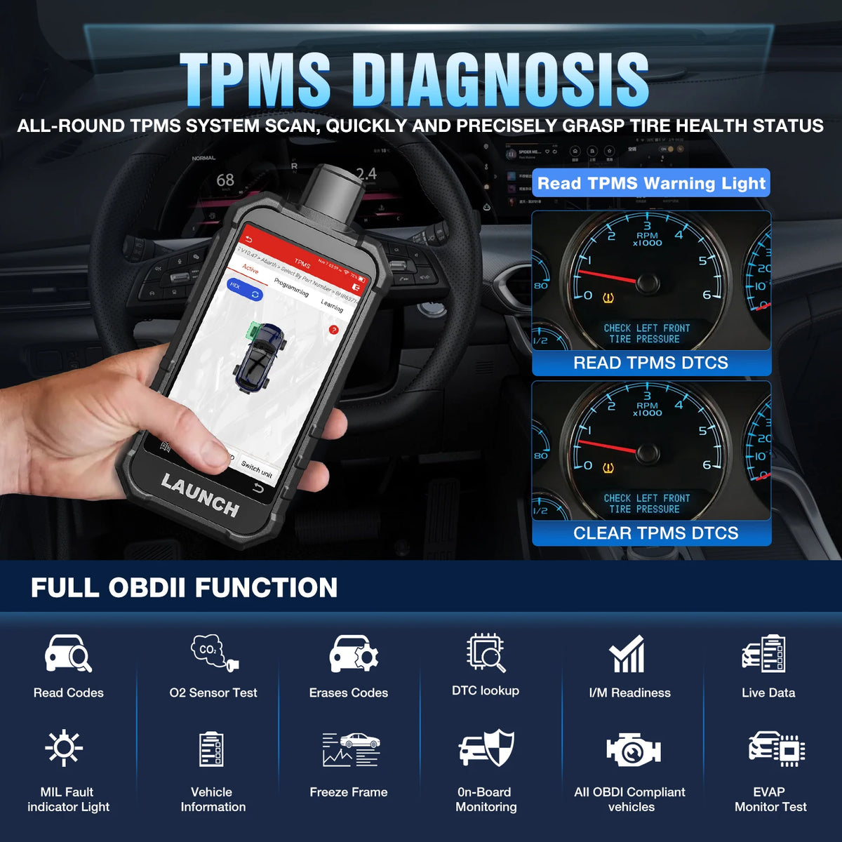 TPMS Sensor Programming Tool 315/433MHz Tire Pressure Scanner