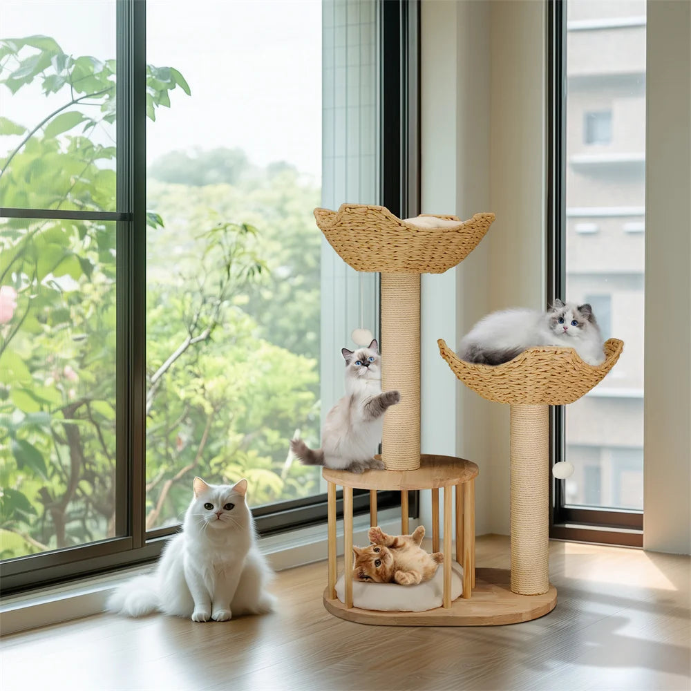 3-Tier Cat Tree with Plush Perches and Sisal Scratching