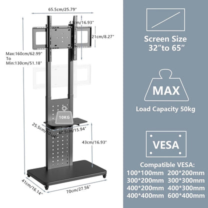 Rotating Vertical TV Floor Stand with Adjustable Height 32–65"
