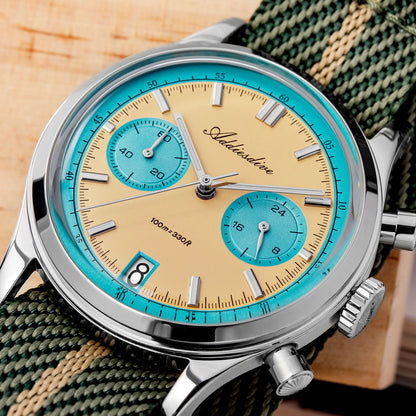 Retro Chronograph Quartz Watch 100m Waterproof Beige