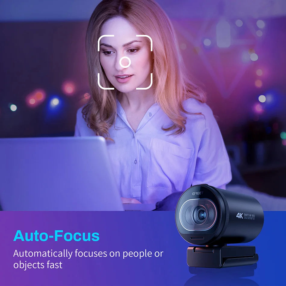 4K USB Webcam with Autofocus and Dual Microphones