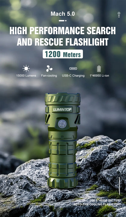 USB-C Rechargeable 15,000 Lumen Tactical Flashlight