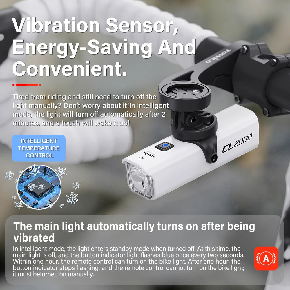 White Intelligent 2000LM Rechargeable Bike Headlight with Cut Off