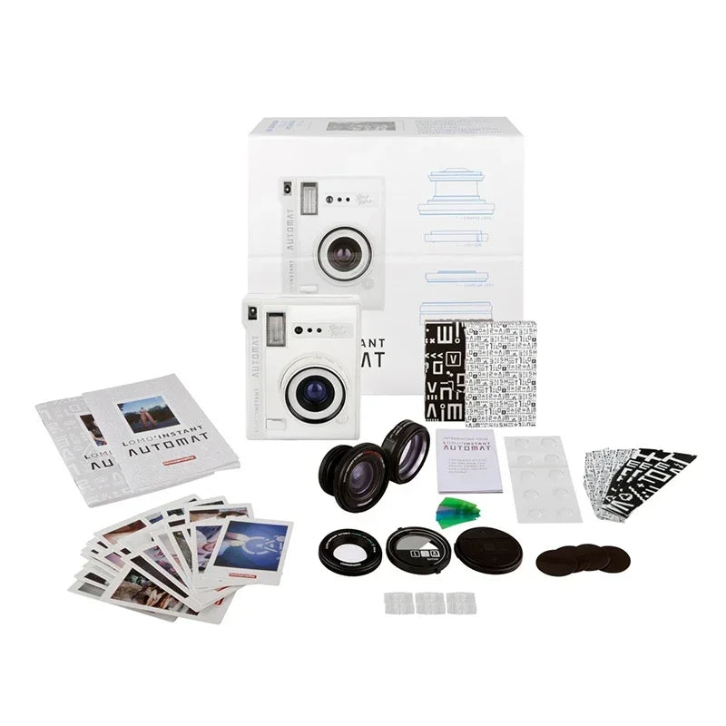 White Instant Camera with Glass Lens Kit Portable & Rechargeable