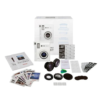 White Instant Camera with Glass Lens Kit Portable & Rechargeable