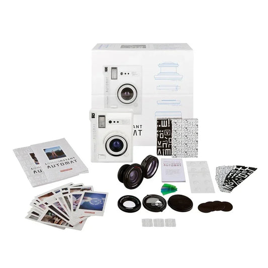 White Instant Camera with Glass Lens Kit Portable & Rechargeable