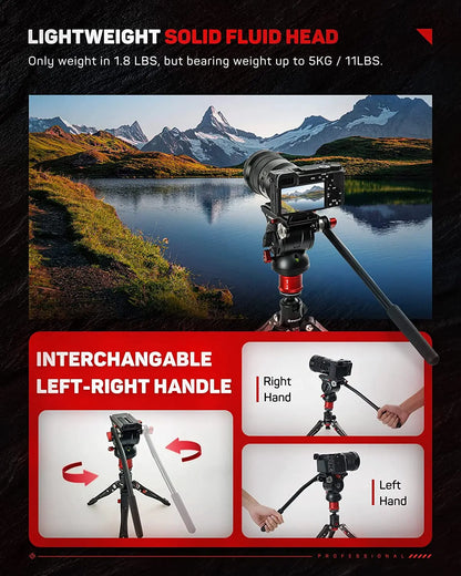 Lightweight Fluid Video Head Tripod Pan Tilt Aluminium