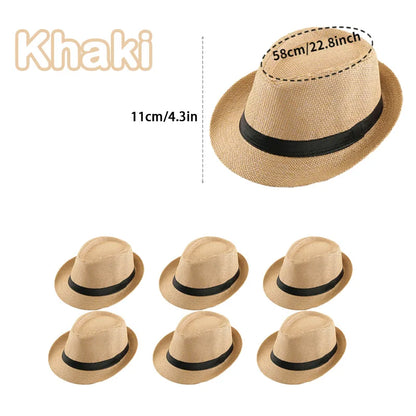 6-96pcs Roll Up Straw Fedora Hats Beige Khaki