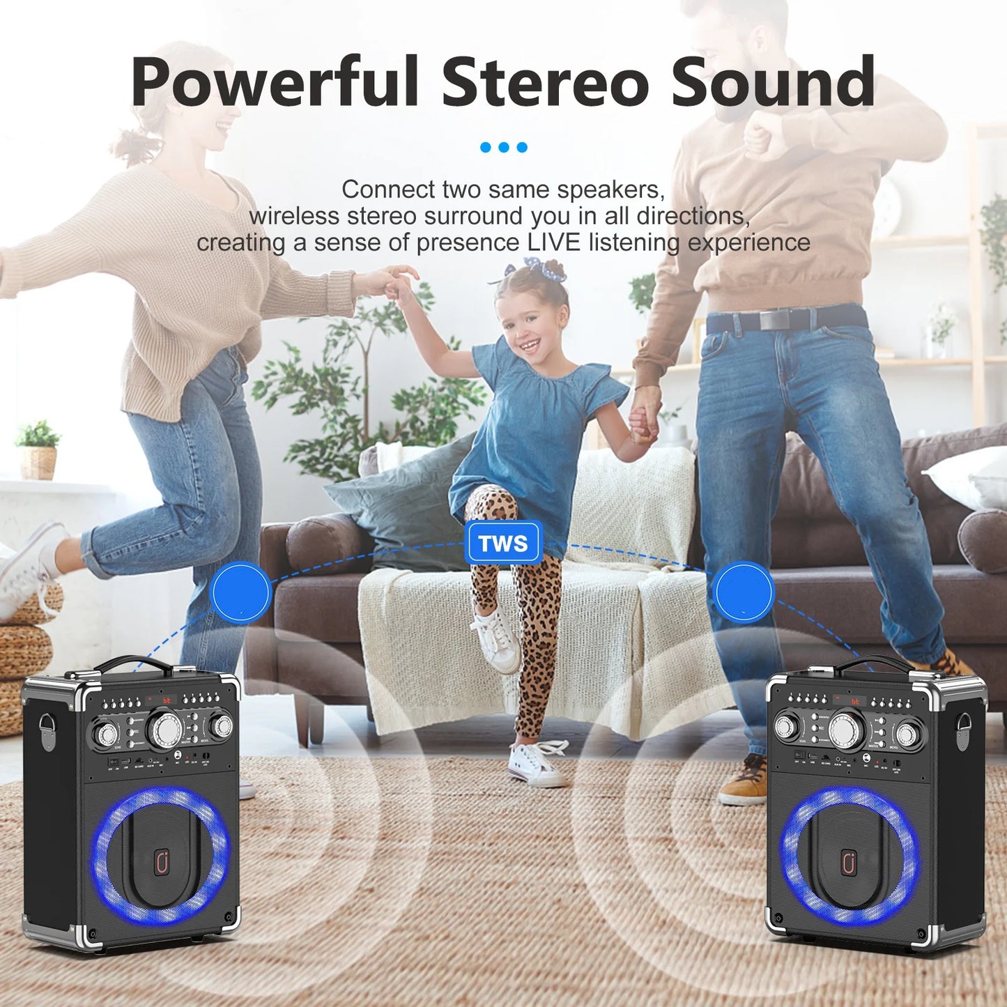 Portable Bluetooth Karaoke Speaker with 3 Microphones Party System