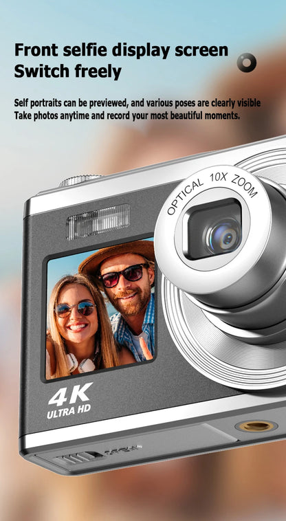 White 4K Dual Screen Waterproof Digital Camera with 32GB Storage