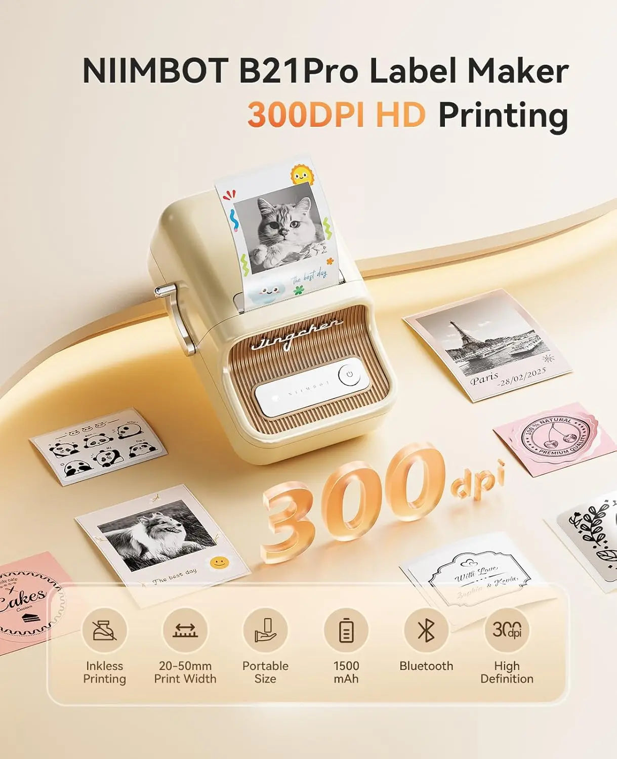 Portable Thermal Label Printer 300dpi White with Labels