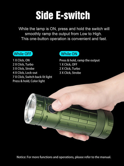 Green High-Power USB-C Rechargeable Outdoor Flashlight