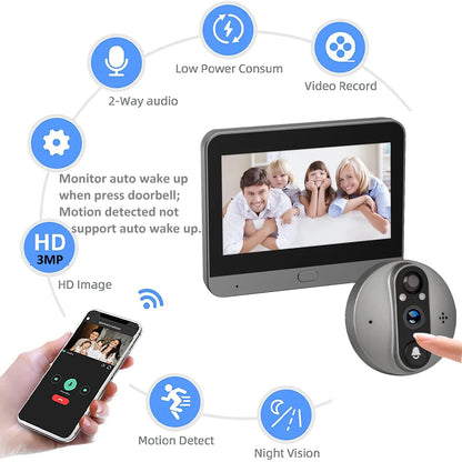 Wireless Peephole Camera 128G with Night Vision and PIR