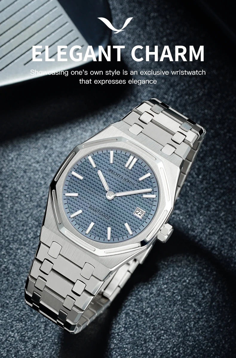 Men’s 38mm Quartz Watch Luminous Dial Sapphire Crystal Grey