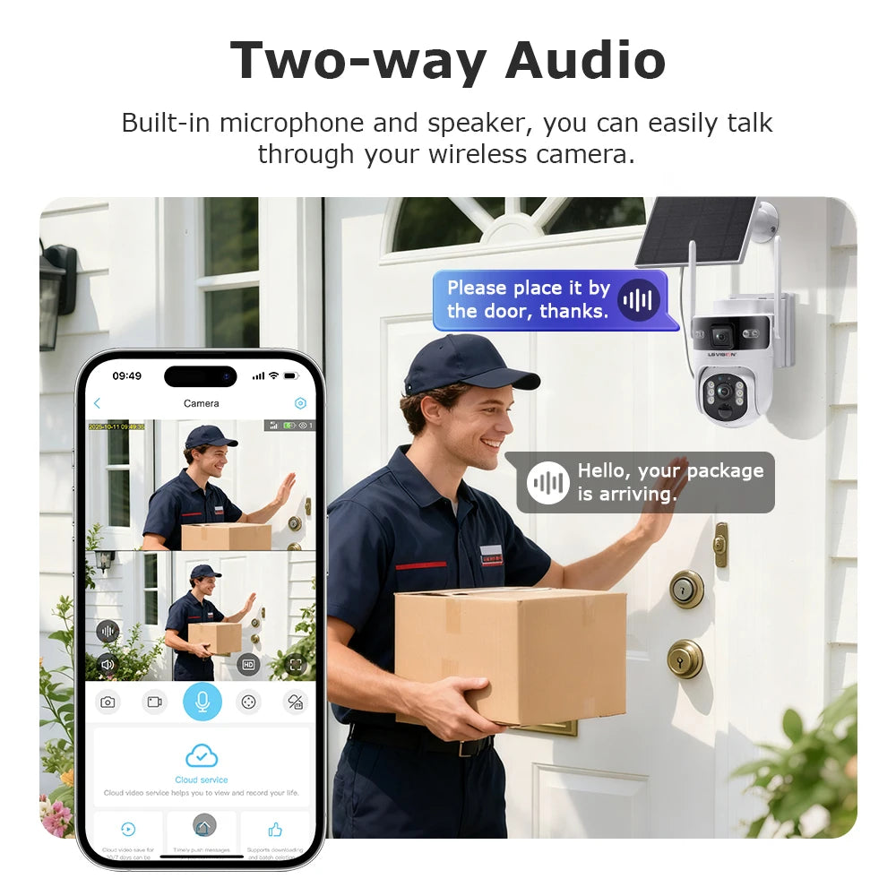 8MP Solar Dual Screen Security Camera 24/7 Recording 32GB